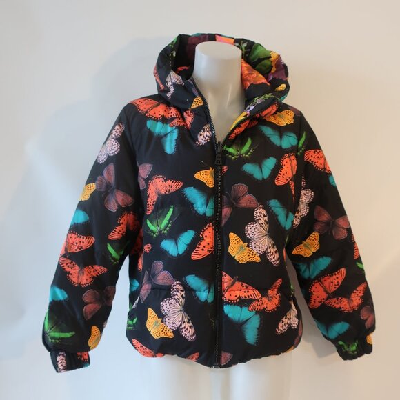 Alice + Olivia Durham Mult Butterfly Floral Down Reversible Puffer Jacket Coat S - Picture 7 of 14